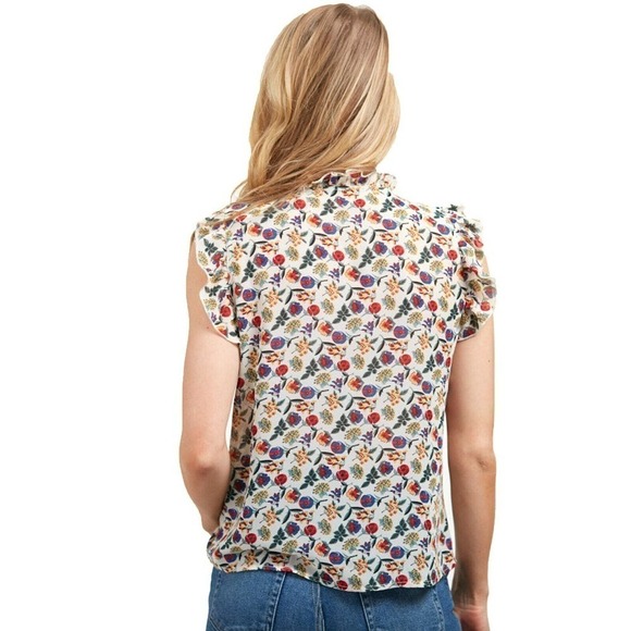 Floral Print Short Sleeve Button Up Blouse w Cap Sleeves Size Small - Hey Viv - Picture 2 of 4